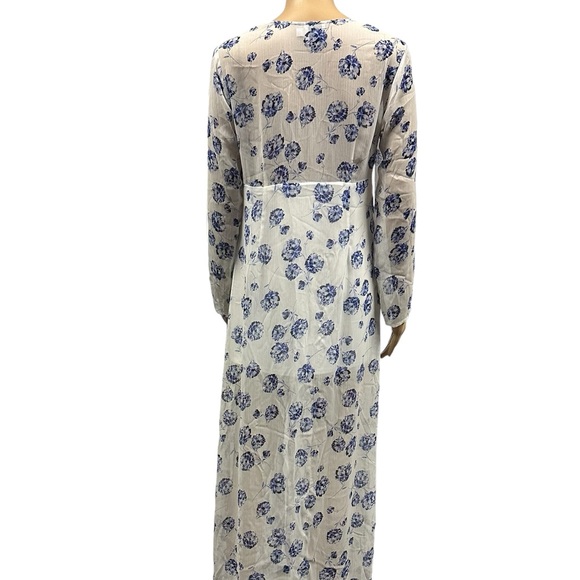 Asos Petite  Button Front White Blue Floral Print Lined Maxi Dress Womens 10 - Picture 5 of 10